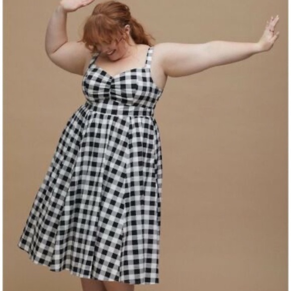 Torrid Retro Chic Black White Gingham Stretch Poplin Midi Skater Swing Dress 3X - Picture 7 of 15